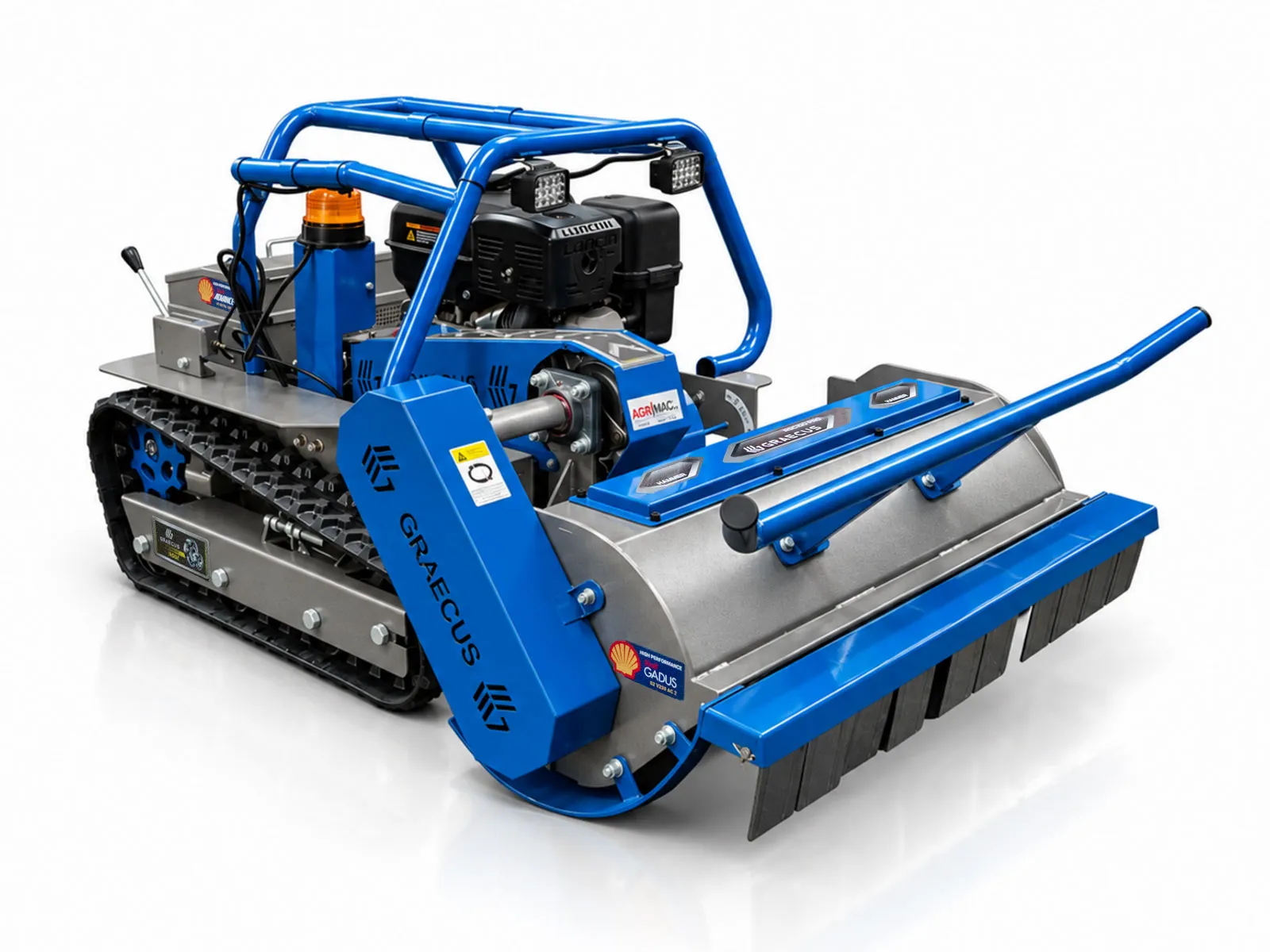 Graecus | RSC100 PRO Hybrid Hammer | Loncin | Τηλεκατευθυνόμενος καταστροφέας 100εκ χόρτων και κλαδιών με σφυριά , υβριδικός, ερπυστριοφόρος, ραδιοχειριστήριο 150m και Loncin 459cc 18hp 