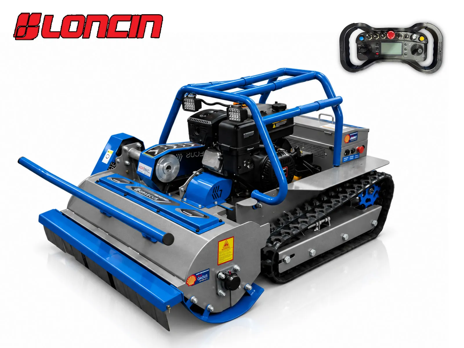 Graecus | RSC100 PRO Hybrid Hammer | Loncin | Τηλεκατευθυνόμενος καταστροφέας 100εκ χόρτων και κλαδιών με σφυριά , υβριδικός, ερπυστριοφόρος, ραδιοχειριστήριο 150m και Loncin 459cc 18hp 