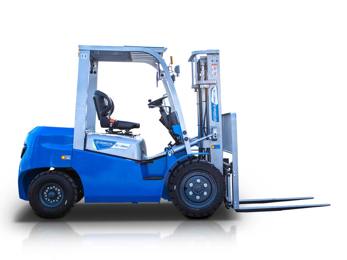 FE25-Lithium PRO | Graecus | Κλάρκ 2.5Τ ηλεκτρικό με μπαταρία λιθίου | Triplex 4500mm | Υδραυλική πλάγια μετατόπιση | Πιρούνια 1220mm 