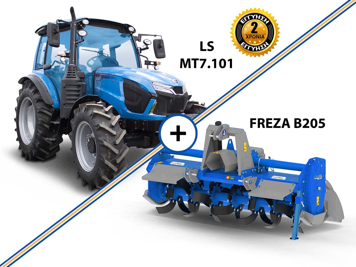 MT7.101 | LS Tractor | 122HP 4WD 3595cc κινητήρας Iveco τρακτέρ Standard συνδιασμός με GRAECUS FREZA B205