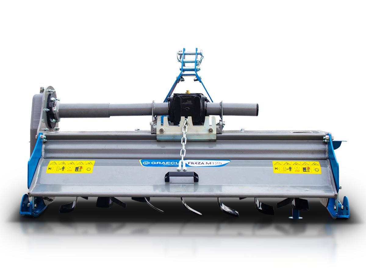 FREZA M115 | Graecus | Φρέζα μεσαίου τύπου συρταρωτή για μικρά τρακτέρ Solis, LS, Kubota κ.ά- με μηχανική μετατόπιση - επιφάνεια εργασίας 115εκ 