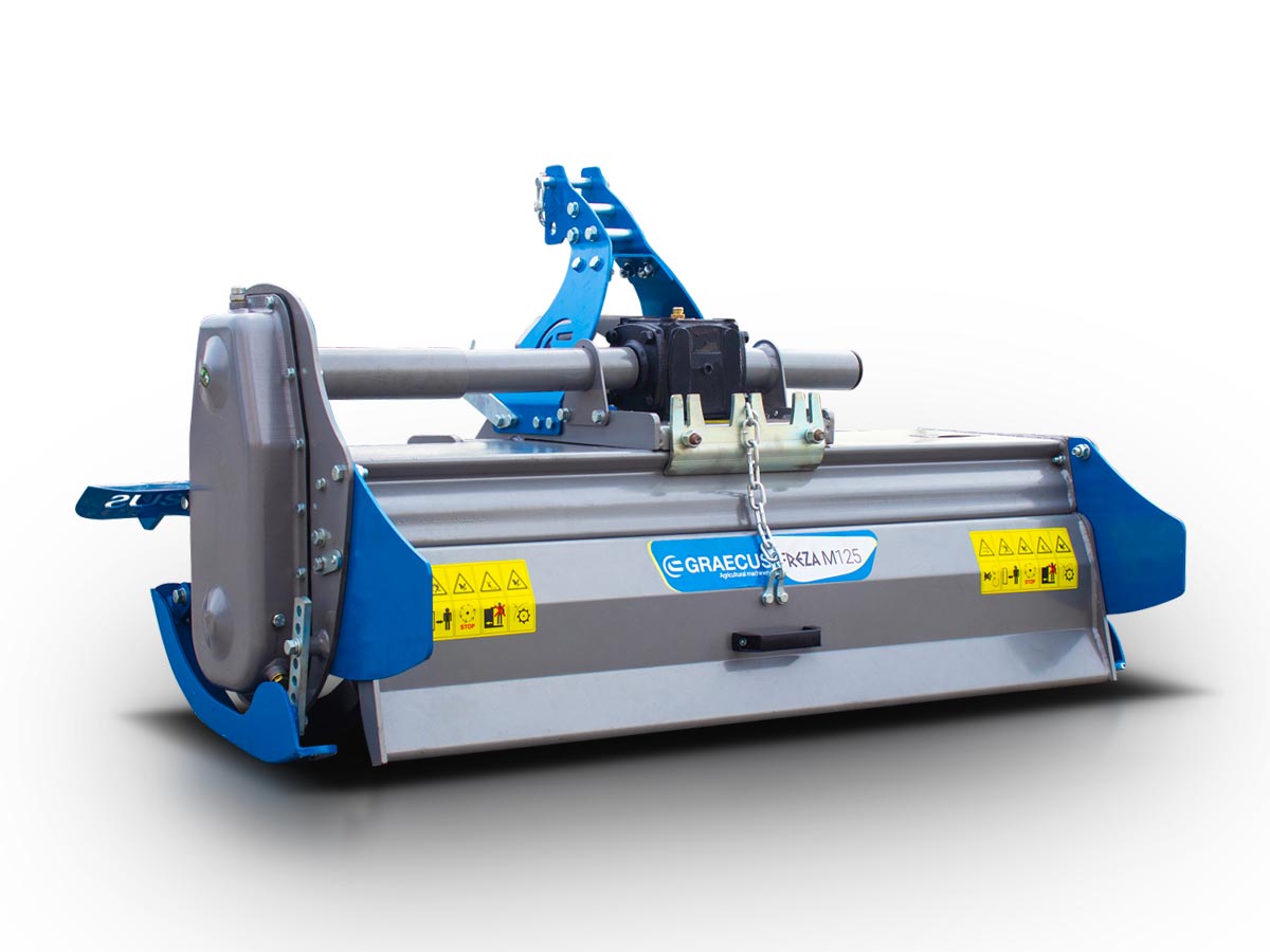 FREZA M145 | Graecus | Φρέζα μεσαίου τύπου συρταρωτή για μικρά τρακτέρ Solis, LS, Kubota κ.ά - με μηχανική μετατόπιση - επιφάνεια εργασίας 145εκ 