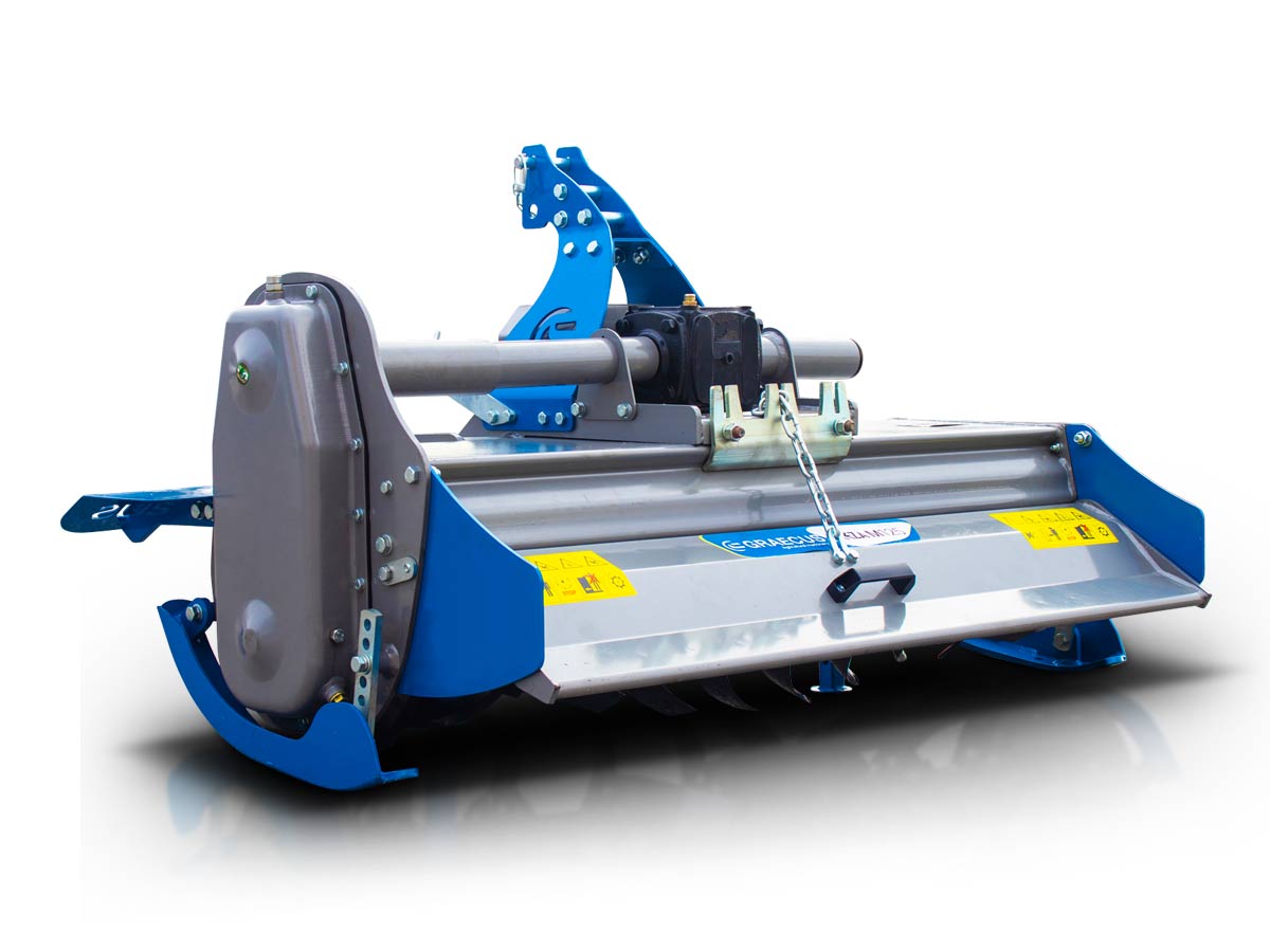 FREZA M115 | Graecus | Φρέζα μεσαίου τύπου συρταρωτή για μικρά τρακτέρ Solis, LS, Kubota κ.ά- με μηχανική μετατόπιση - επιφάνεια εργασίας 115εκ 